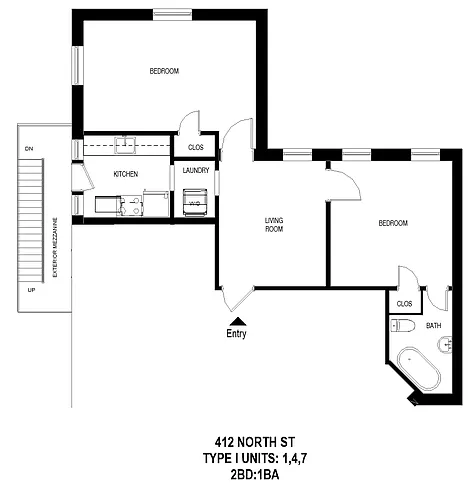 Floor plan 412 North 2BD 1BA