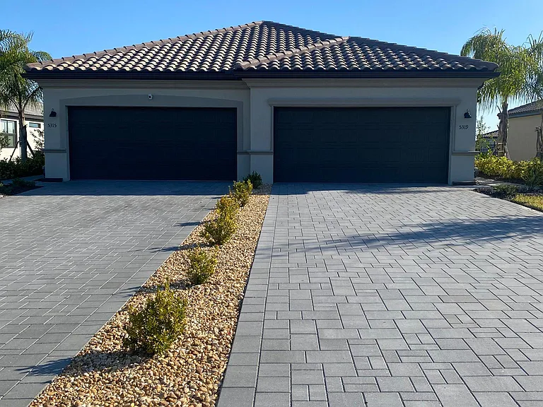 Large driveway and garage