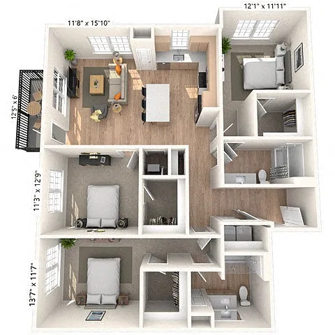 Floor plan C2.1 3x2 1458 SF