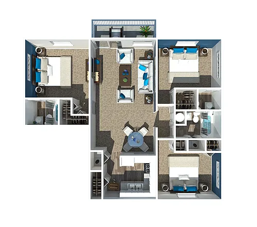 Floor plan Three Bedroom | Two and a Half Bathroom