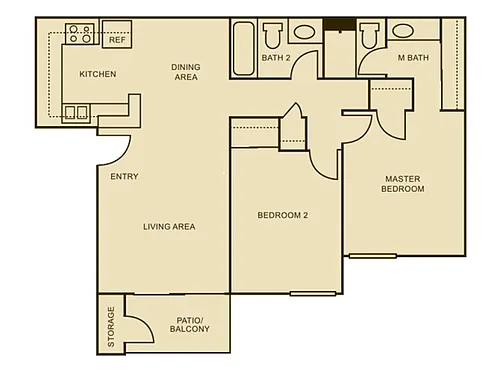 Floor plan Willow 2 Bedroom 2 Bath - Renovated