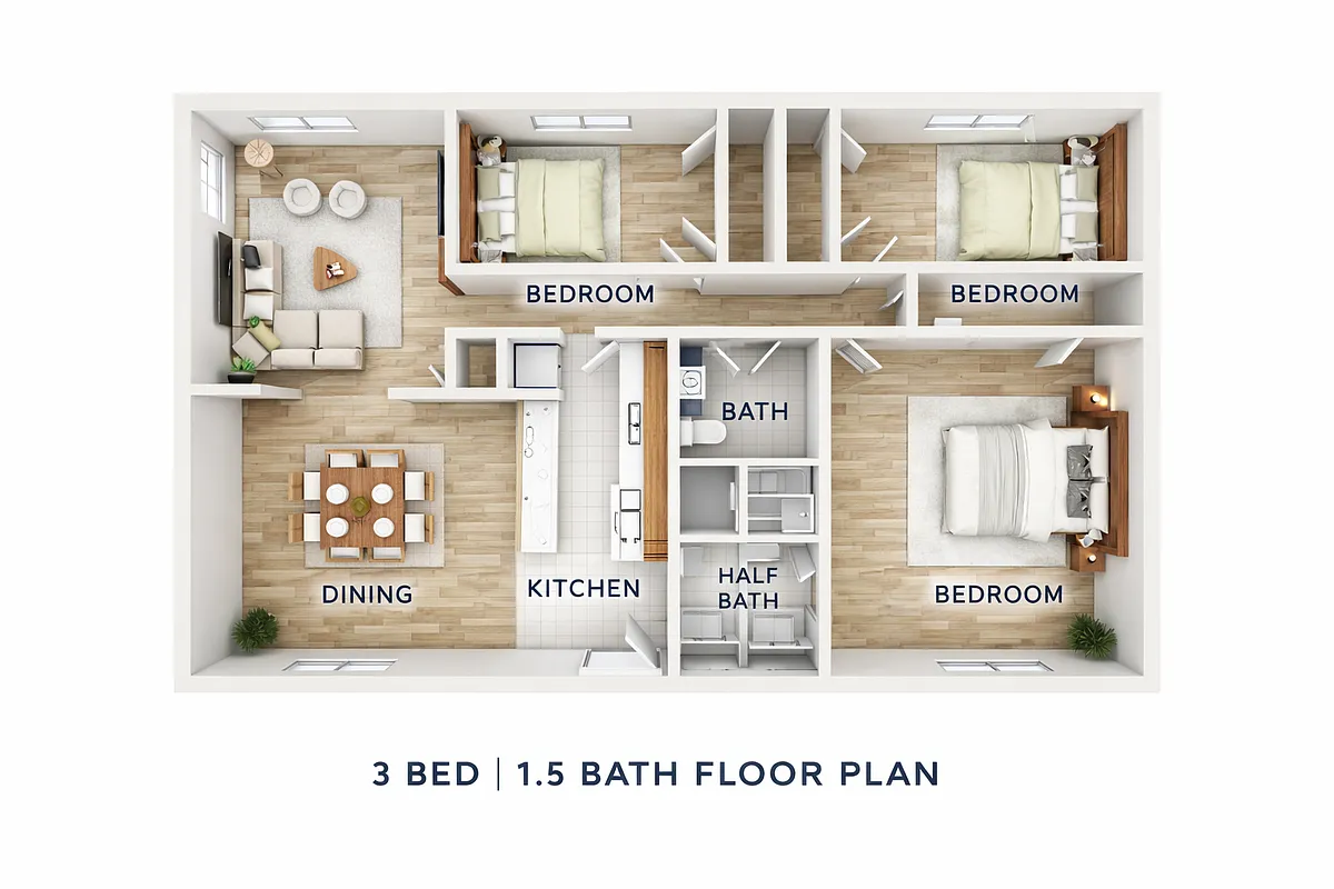 Floor plan 3 bed 1 bath