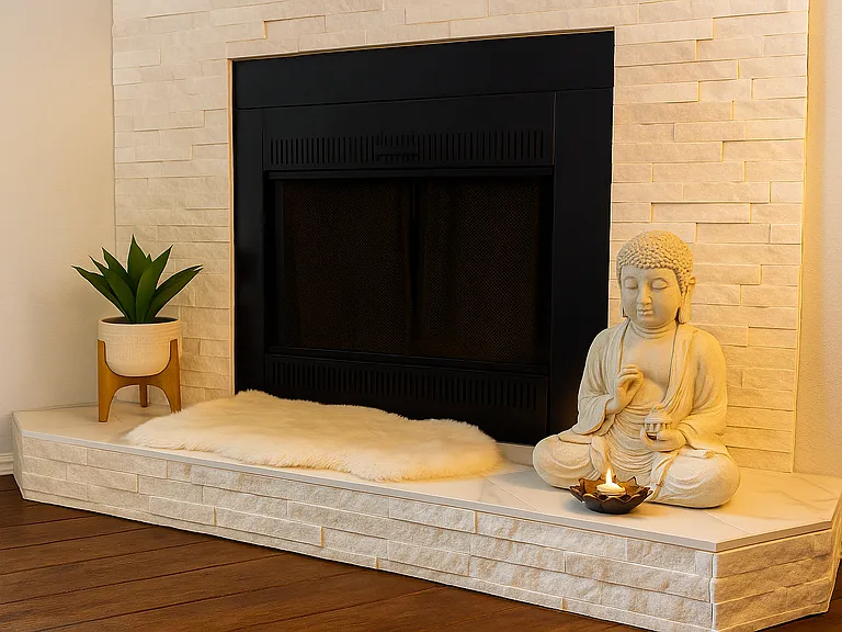 Cozy up next to this peaceful fireplace setting, a perfect spot to relax and recharge.