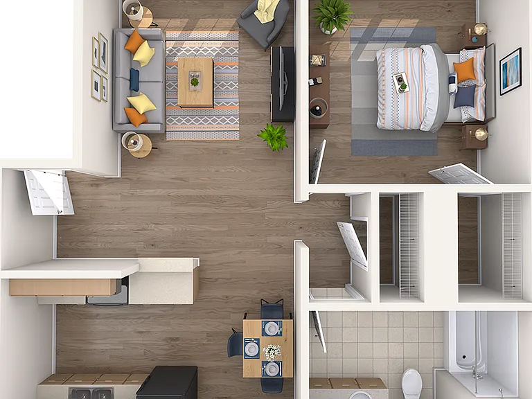 1A 1x1 floor plan Waterloo Flats