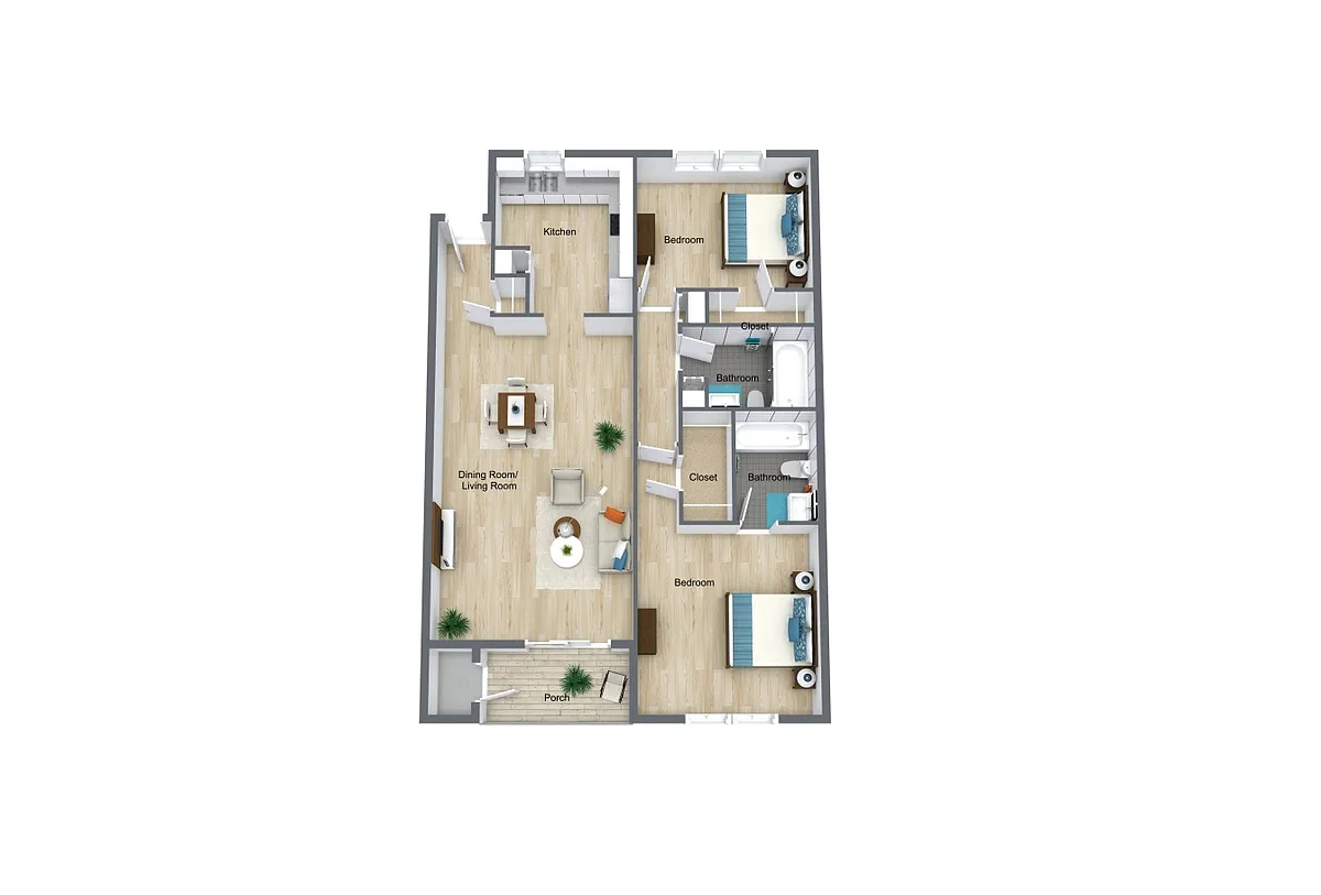 Floor plan 2 Bedroom, 2 Bathroom Partial Renovated