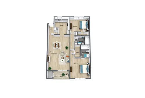 Floor plan 2 Bedroom, 2 Bathroom Partial Renovated
