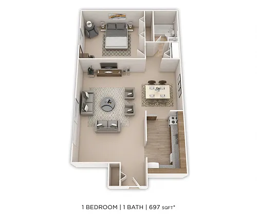 Floor plan One Bedroom- 693 sqft