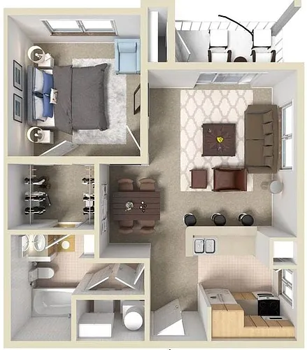 Floor plan A1 1/1 621 sf