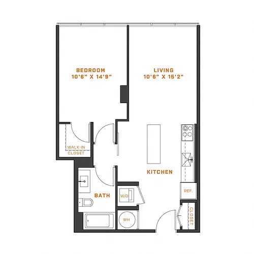 Floor plan 1 Bedroom - 1 Bath | A06