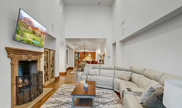 Open space Living room with double view fireplace