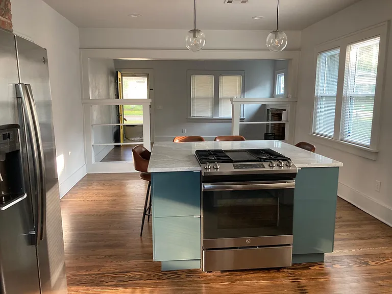 Kitchen facing Living area