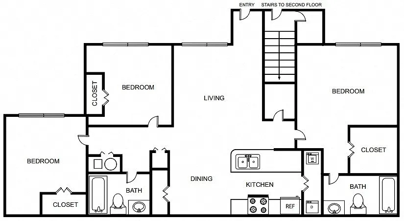 Floor plan Three Bedroom Two Bathroom 60%