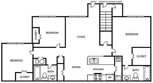 Floor plan Three Bedroom Two Bathroom 60%