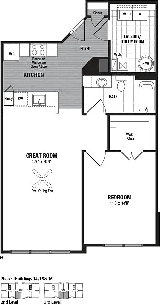 Floor plan 1 Bed 1 Bath-B