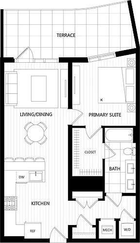 Floor plan 1 Bed/1 Bath-E1