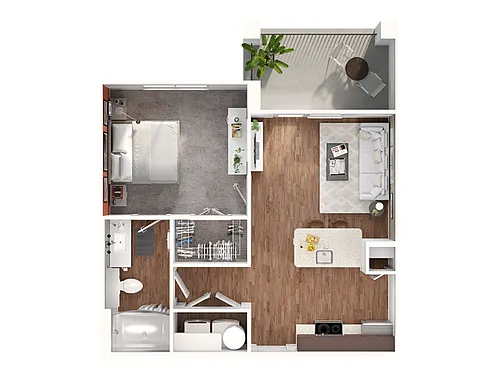 Floor plan 1 Bed, 1 Bath A (140% Income Restricted)