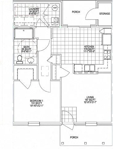Floor plan 1 Bedroom Unit