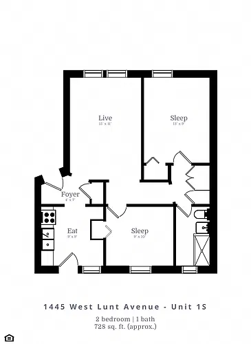 Floor plan 1 Bedroom | 1 Bath (B6)