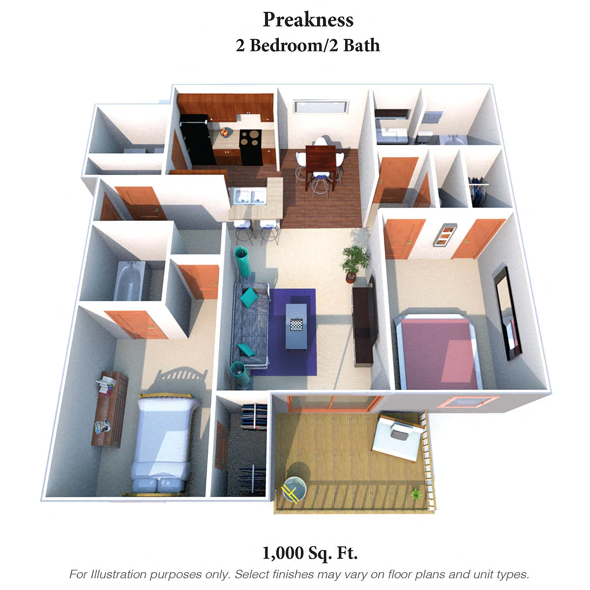 Floor plan The Preakness: 2 Bed, 2 Bath