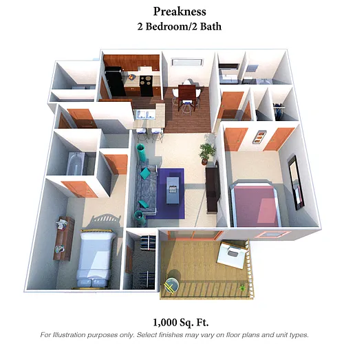 Floor plan The Preakness: 2 Bed, 2 Bath