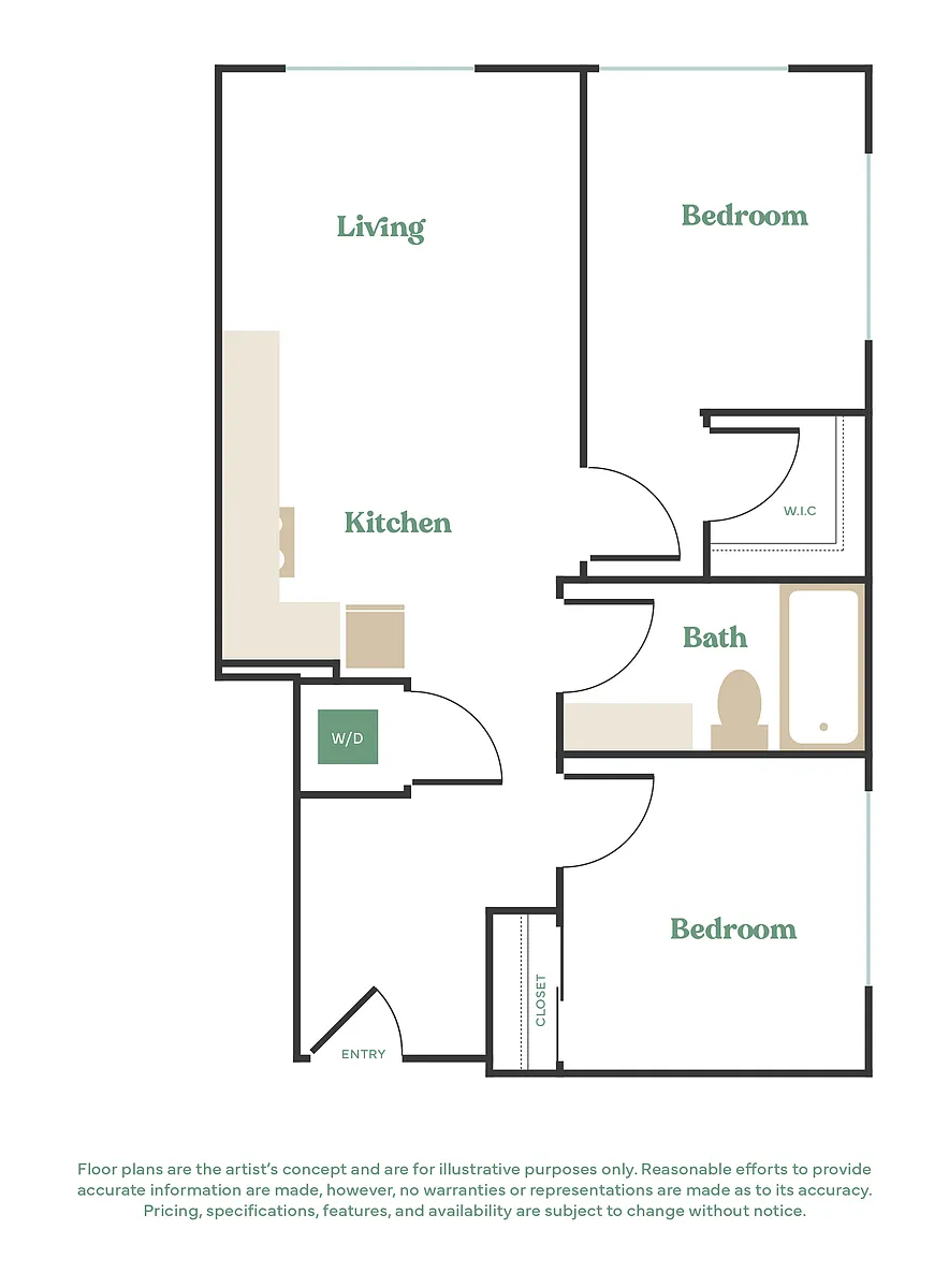 Floor plan 2 Bed, 1 Bath - Apt A