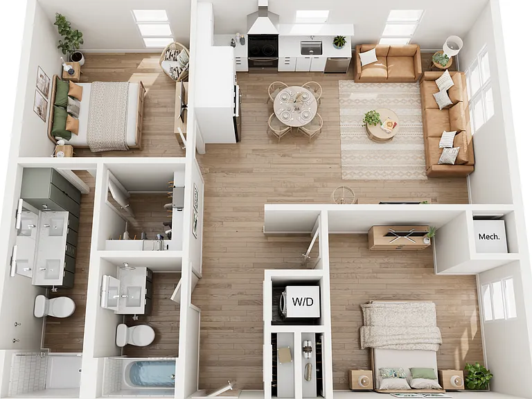 Explore this chic apartment layout, designed for modern living with an open concept. Explore this chic apartment layout, designed for modern living with an open concept.