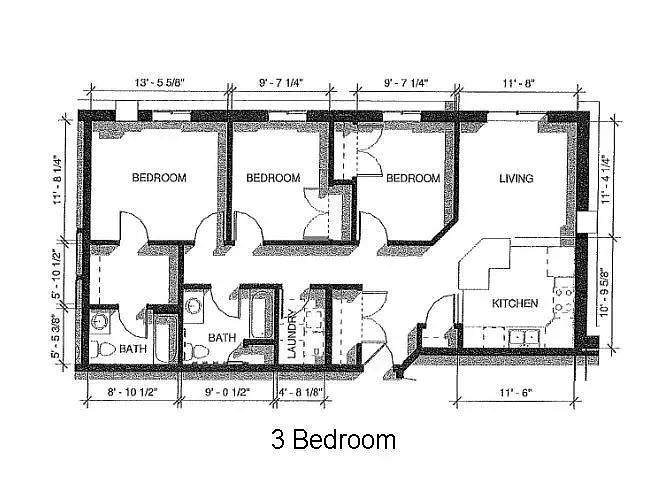 Floor plan 3 Bed 2 Bath | 1134 sqft