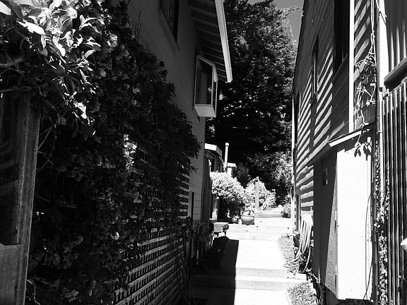 walkway to door of apartment on left