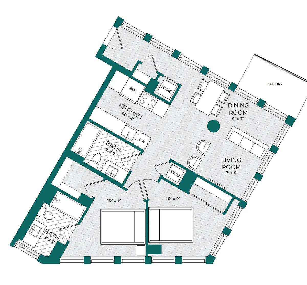 Floor plan 2 Bed 2 Bath-E4