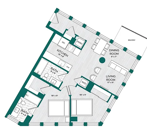 Floor plan 2 Bed 2 Bath-E4