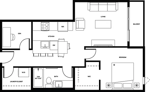 Floor plan 1 bed 1bath+Den 1 Bed 1 Bath