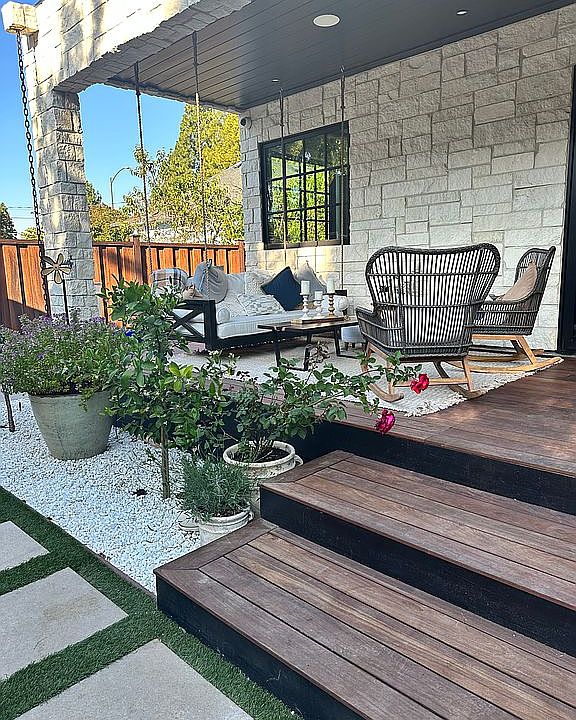 Back porch with swing bed