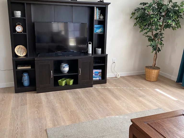 Entertainment center with TV, puzzles for relaxation (Calm Brand).