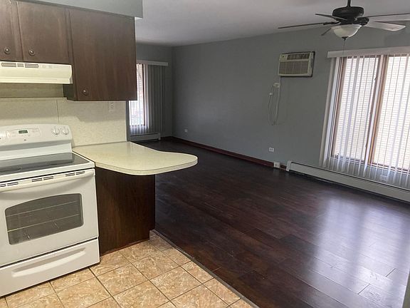 kitchen view with living room