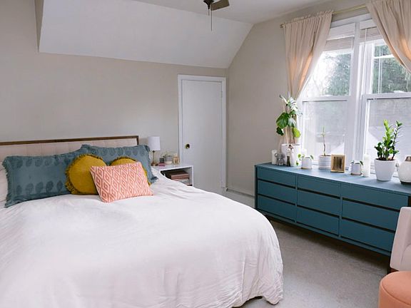 Large bedroom with a walk-in closet plus 2 more large closets for storage, includes a ceiling fan