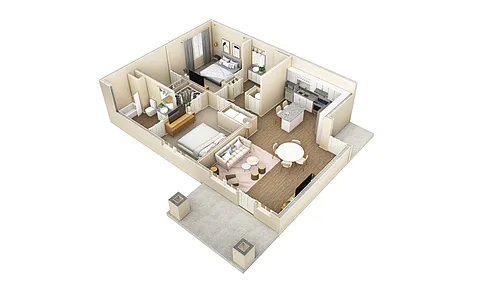 Floor plan 2 BR Vue Courtyard