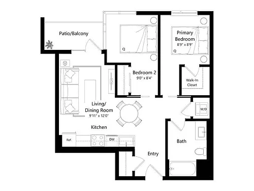 Floor plan 2A - 2 Bed 1 Bath