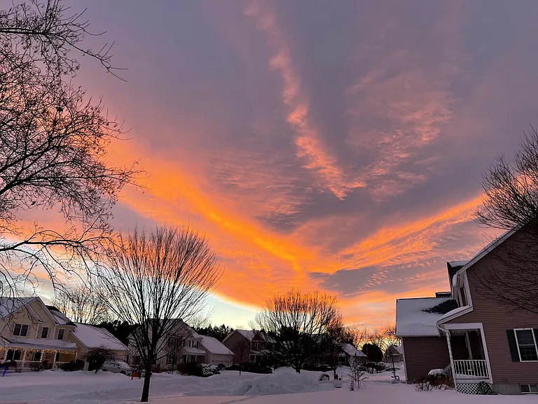 Sunset in the neighborhood in winter.