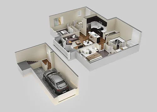 Floor plan 2x2 Townhome with attached 1 car garage