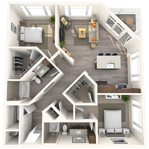 Floor plan Traditional B2 2x2-1125 SF