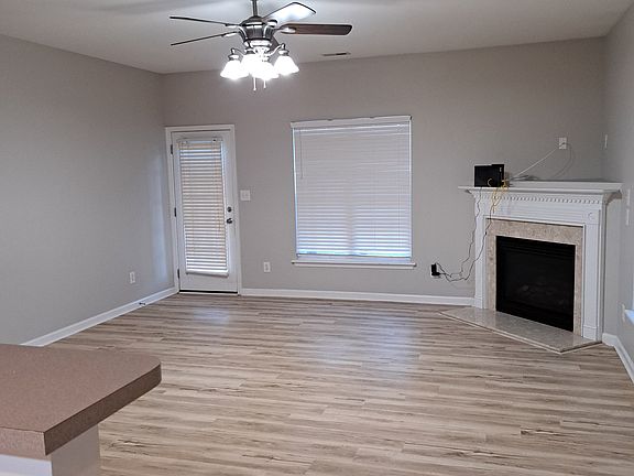 Den with gas log fireplace