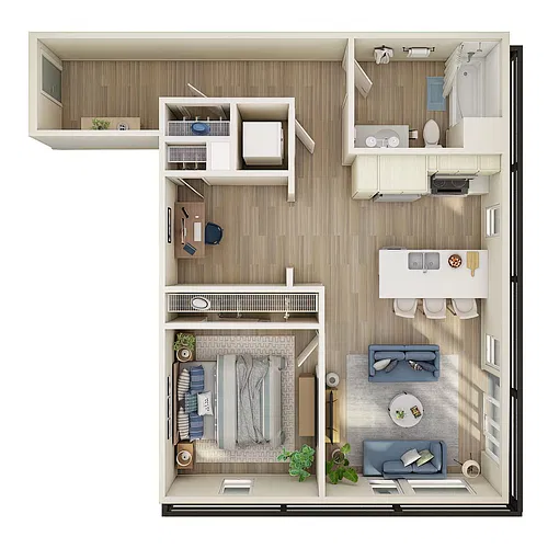Floor plan 1 Bed, 1 Bath Den - D