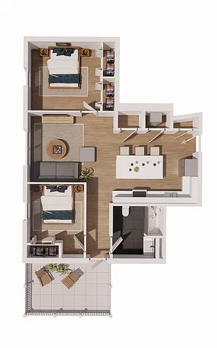 Floor plan 2 Bedroom 1 Bath with Terrace