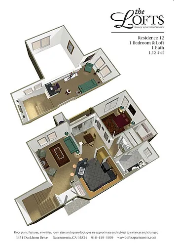 Floor plan 1BD, 1BTH E-L