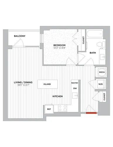 Floor plan 1 Bed/1 Bath-A07 West