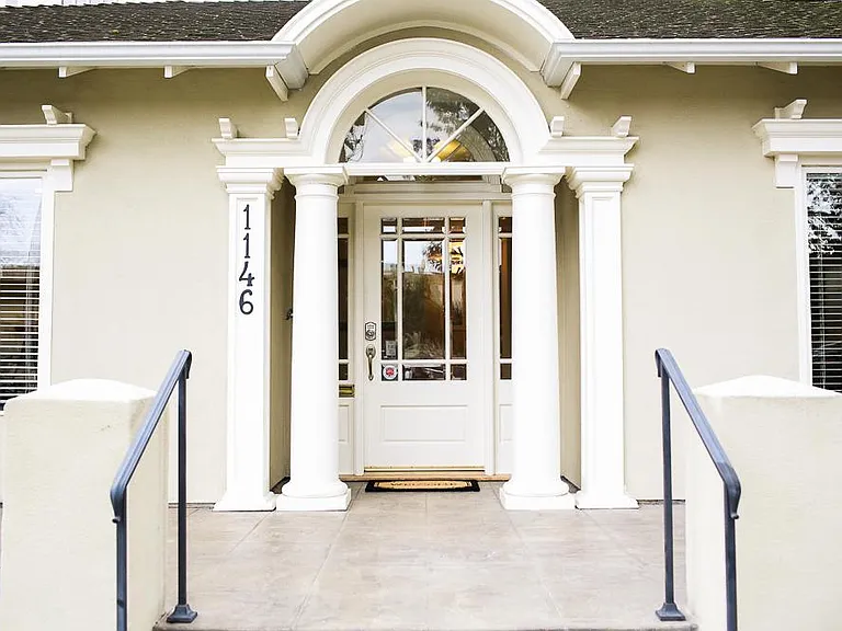 Close up of the front door.