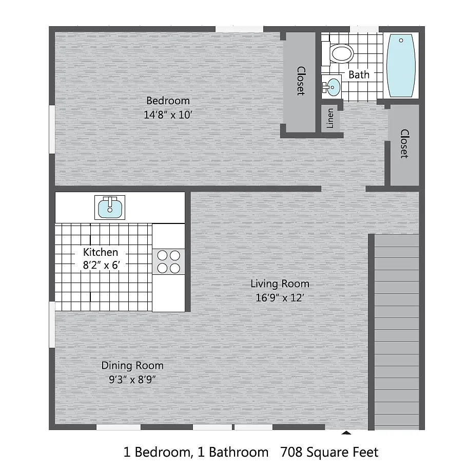 Floor plan 1 BR/ small - 708 SF