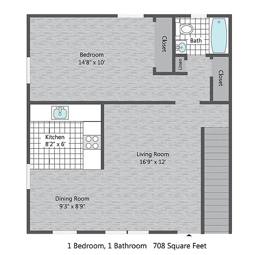 Floor plan 1 BR/ small - 708 SF