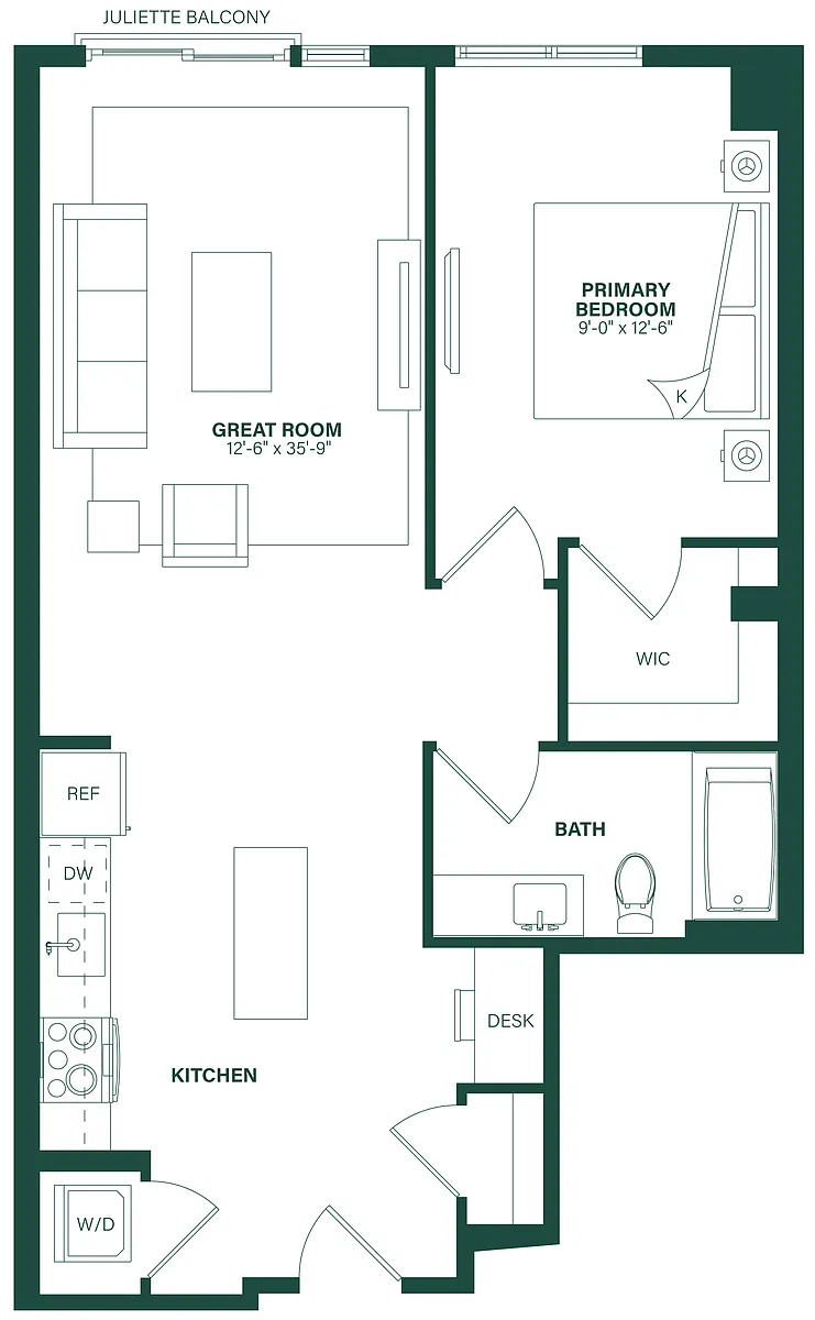 Floor plan 1 Bed/1 Bath-1H