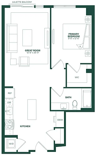 Floor plan 1 Bed/1 Bath-1H
